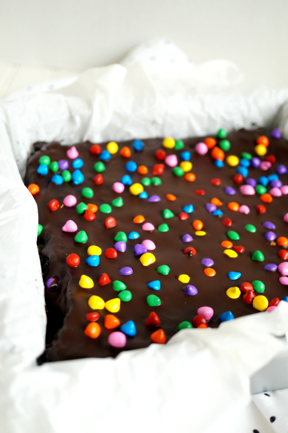 close up of pan of brownies