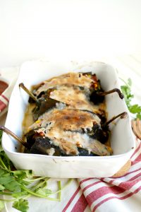 pan of cheesy stuffed poblano peppers