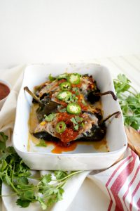 pan of stuffed poblano peppers