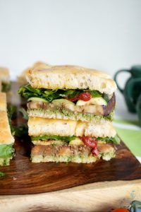 stack of focaccia sandwiches