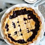 overhead shot of blueberry coconut pie