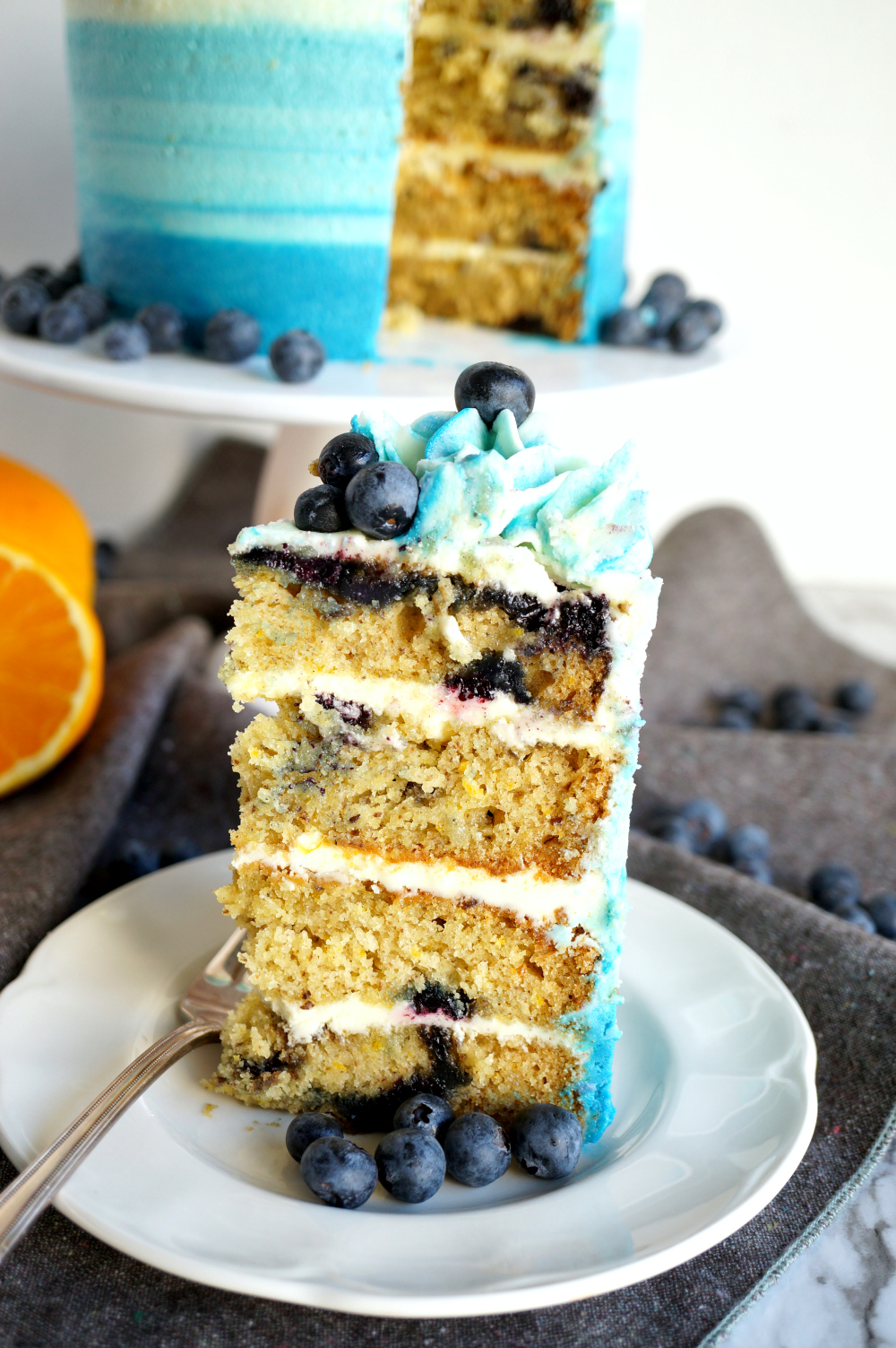 slice of blueberry orange cake