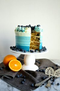 blueberry orange cake with slice cut
