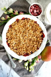 photo of mango raspberry crumble overhead