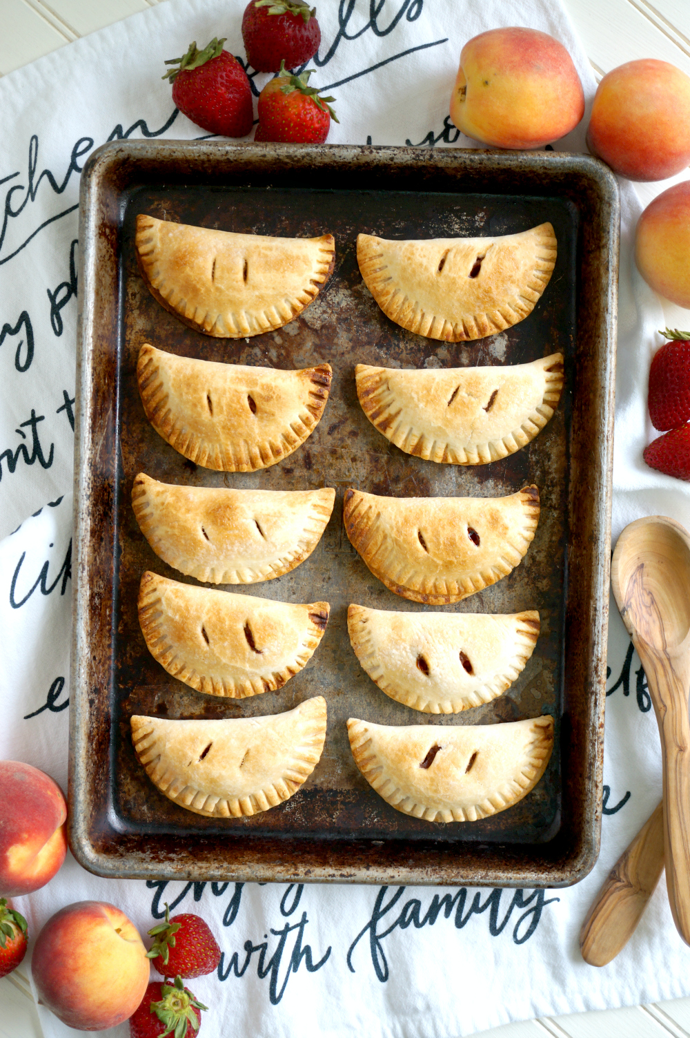 tray of strawberry peach hand pies