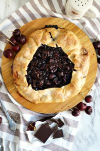 chocolate cherry galette overhead photo