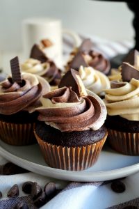 chocolate peanut butter swirl cupcakes on plate