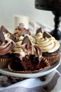 chocolate peanut butter cupcakes with bite