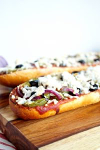 french bread pizza from the side