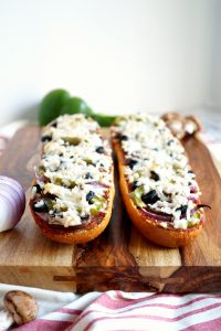 two pieces of french bread pizza