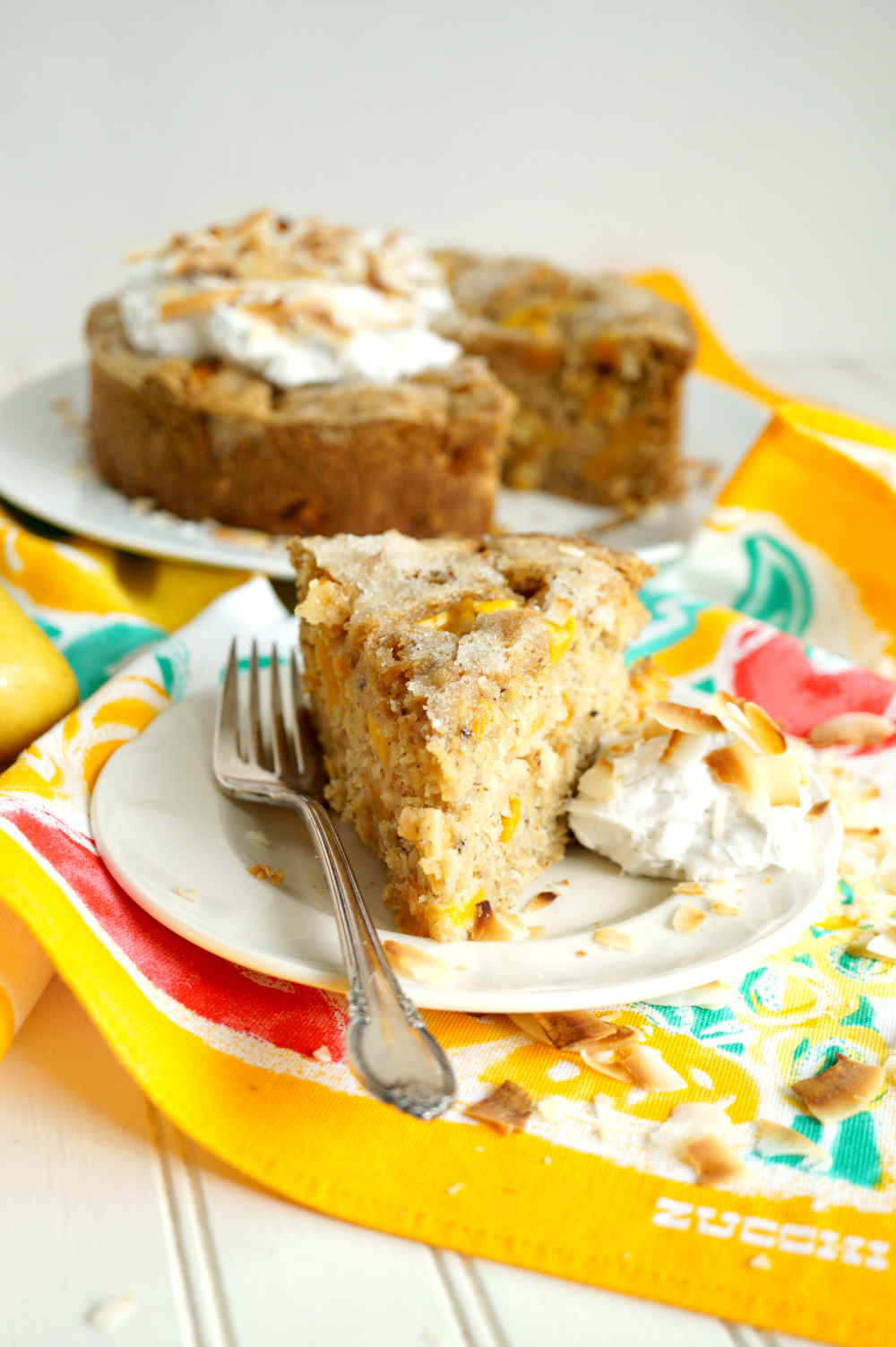 slice of mango coconut snack cake