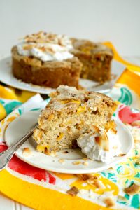 slice of mango coconut snack cake