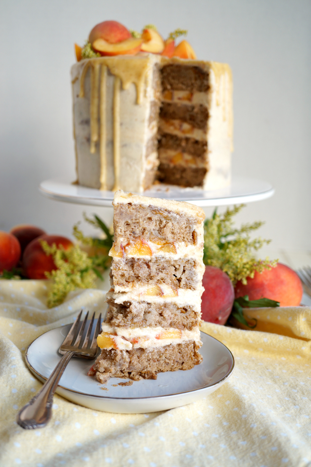 slice of peaches & cream cake