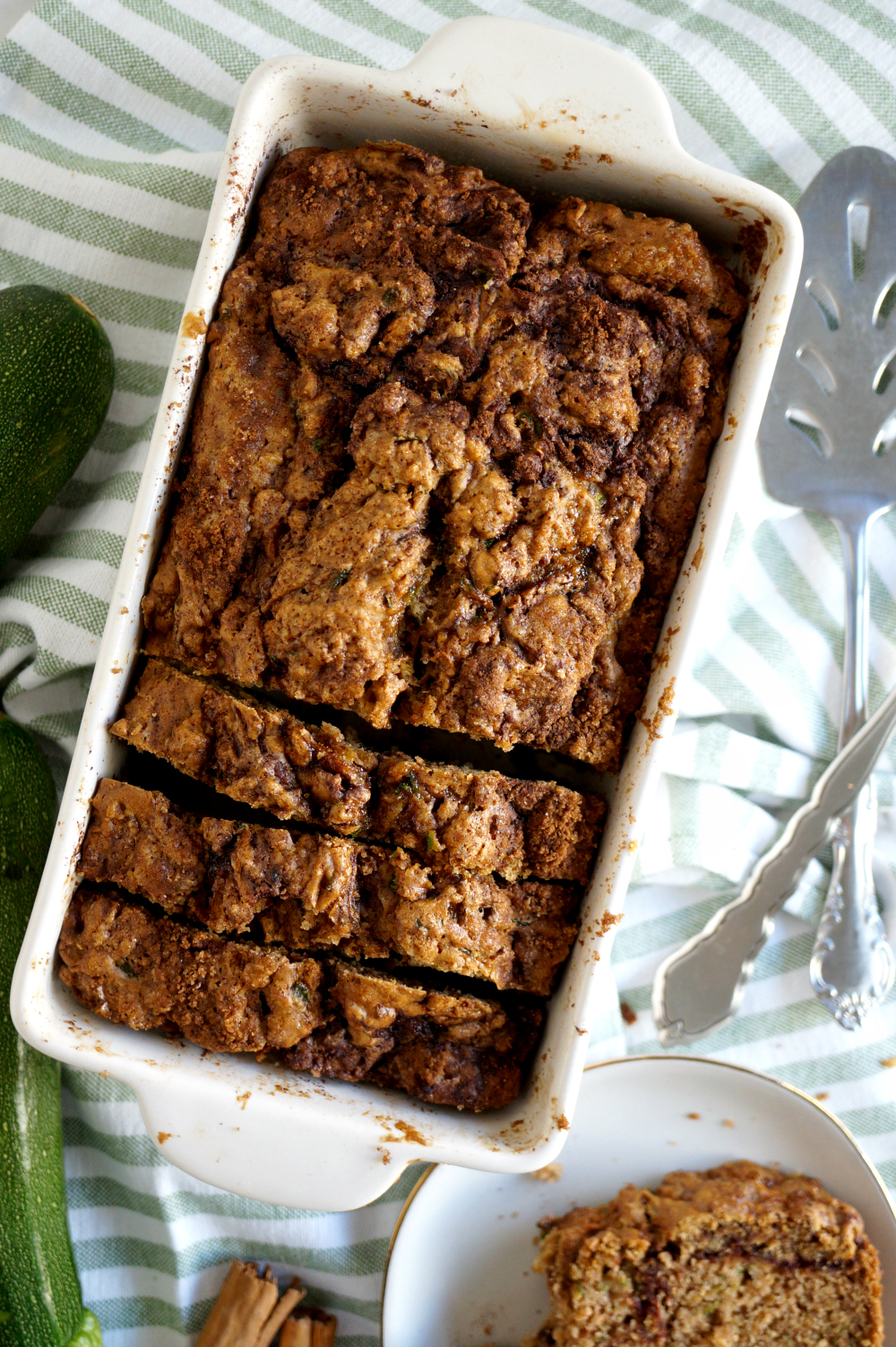 overhead shot of sliced zucchini bread