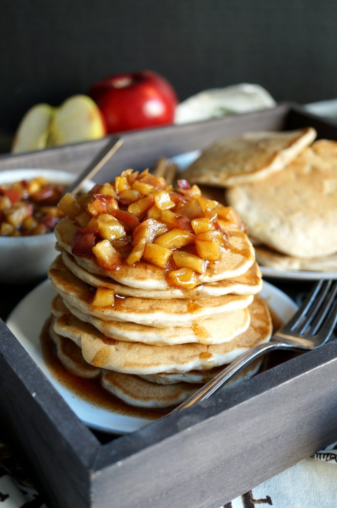 vegan apple almond pancakes with apple maple syrup | The Baking Fairy #AppleWeek