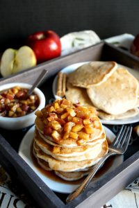 vegan apple almond pancakes with apple maple syrup | The Baking Fairy #AppleWeek