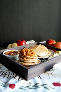 vegan apple almond pancakes with apple maple syrup | The Baking Fairy #AppleWeek