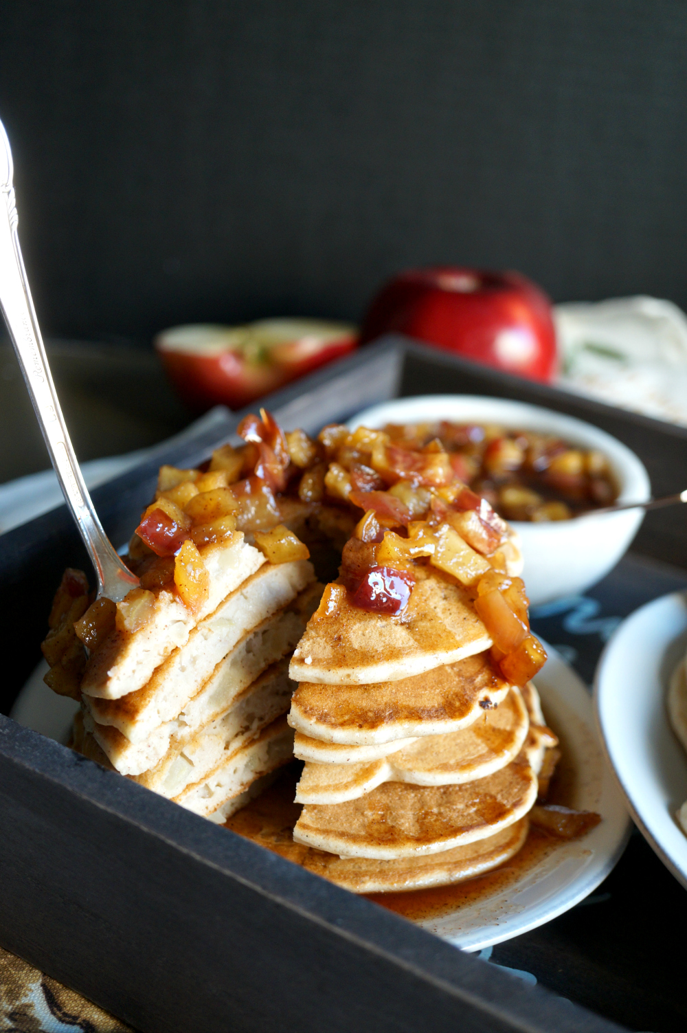 vegan apple almond pancakes with apple maple syrup | The Baking Fairy #AppleWeek