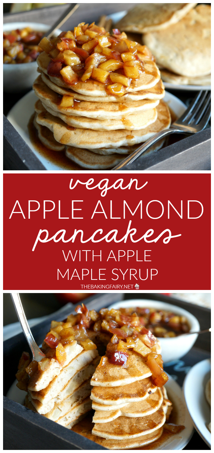 vegan apple almond pancakes with apple maple syrup | The Baking Fairy #AppleWeek