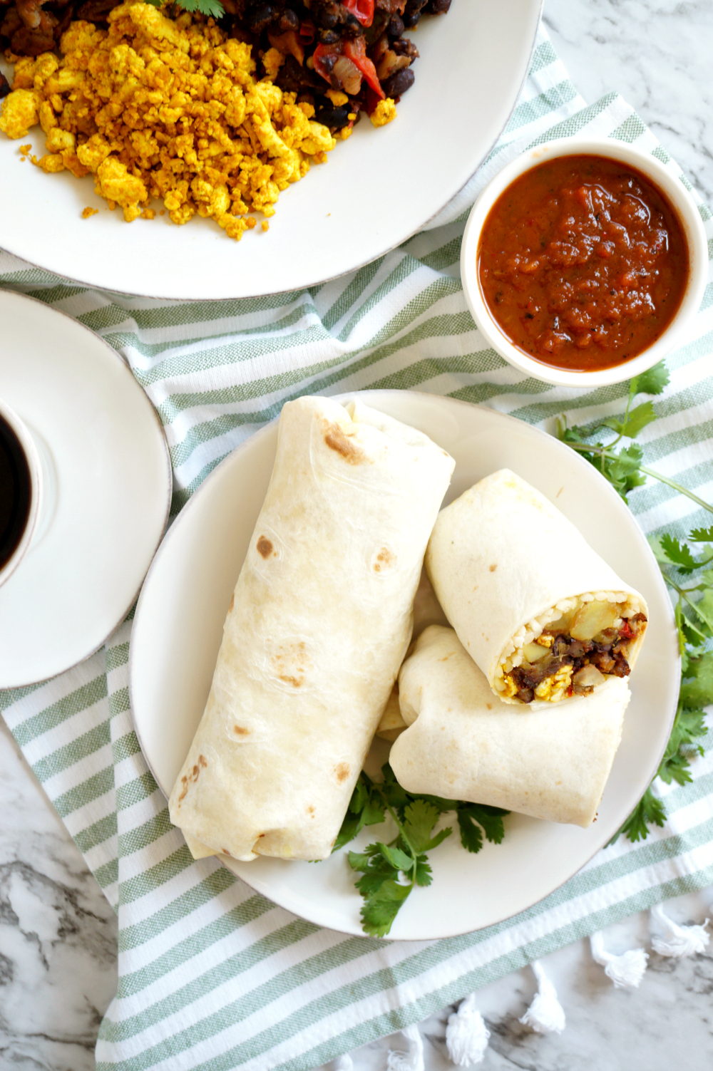 overhead shot of breakfast burritos