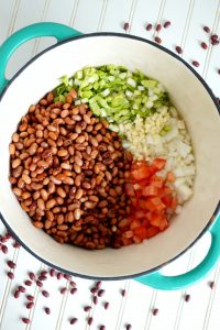 pot of raw ingredients for pasta e fagioli