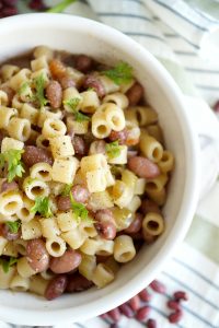 close up of a bowl of pasta e fagioli