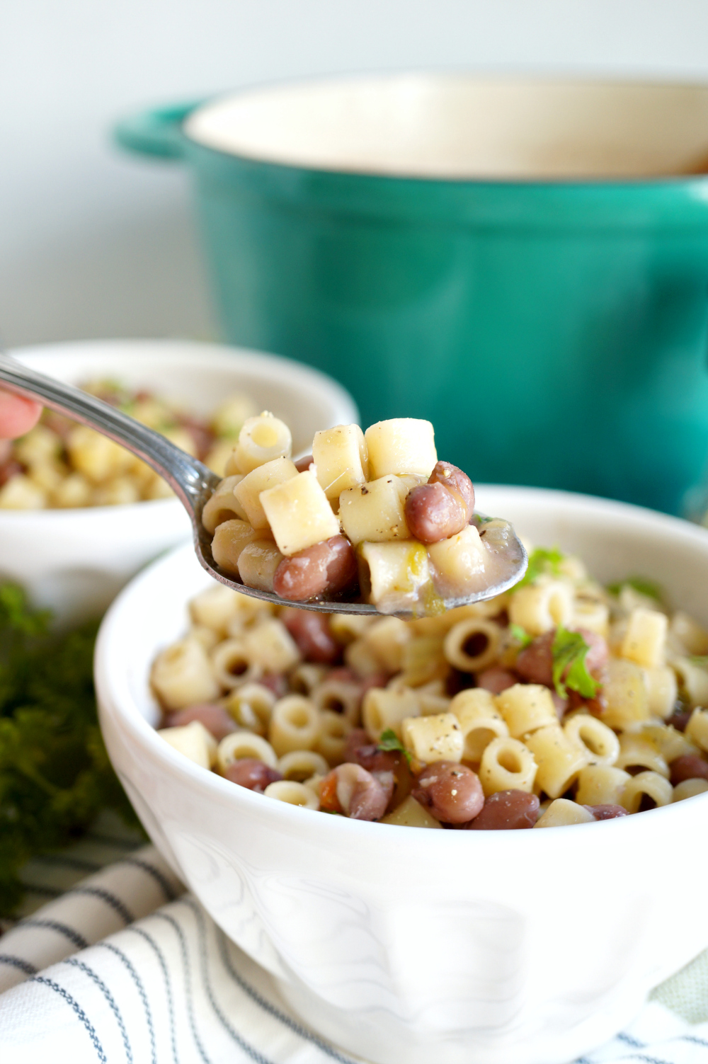 a spoonful of pasta and beans