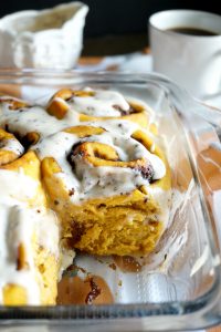 vegan pumpkin spice latte cinnamon rolls | The Baking Fairy #PumpkinWeek #ad