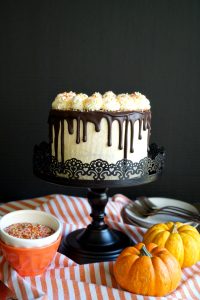 vegan pumpkin chocolate chip layer cake | The Baking Fairy #PumpkinWeek #ad