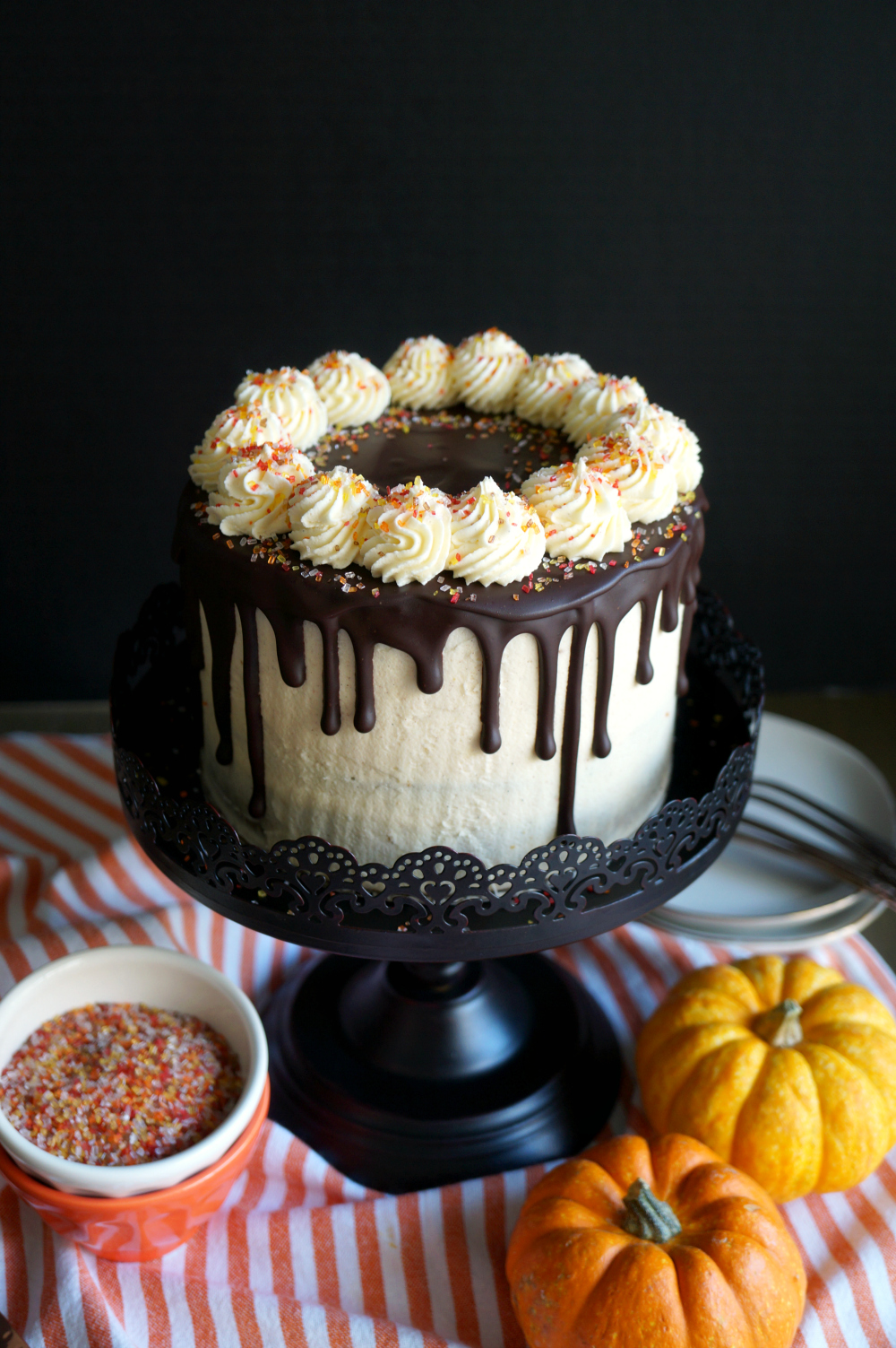 vegan pumpkin chocolate chip layer cake | The Baking Fairy #PumpkinWeek #ad