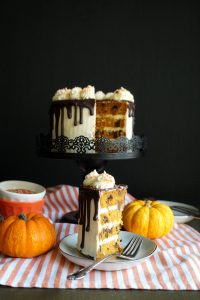 vegan pumpkin chocolate chip layer cake | The Baking Fairy #PumpkinWeek #ad