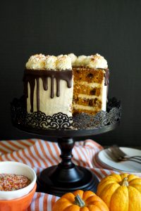 vegan pumpkin chocolate chip layer cake | The Baking Fairy #PumpkinWeek #ad