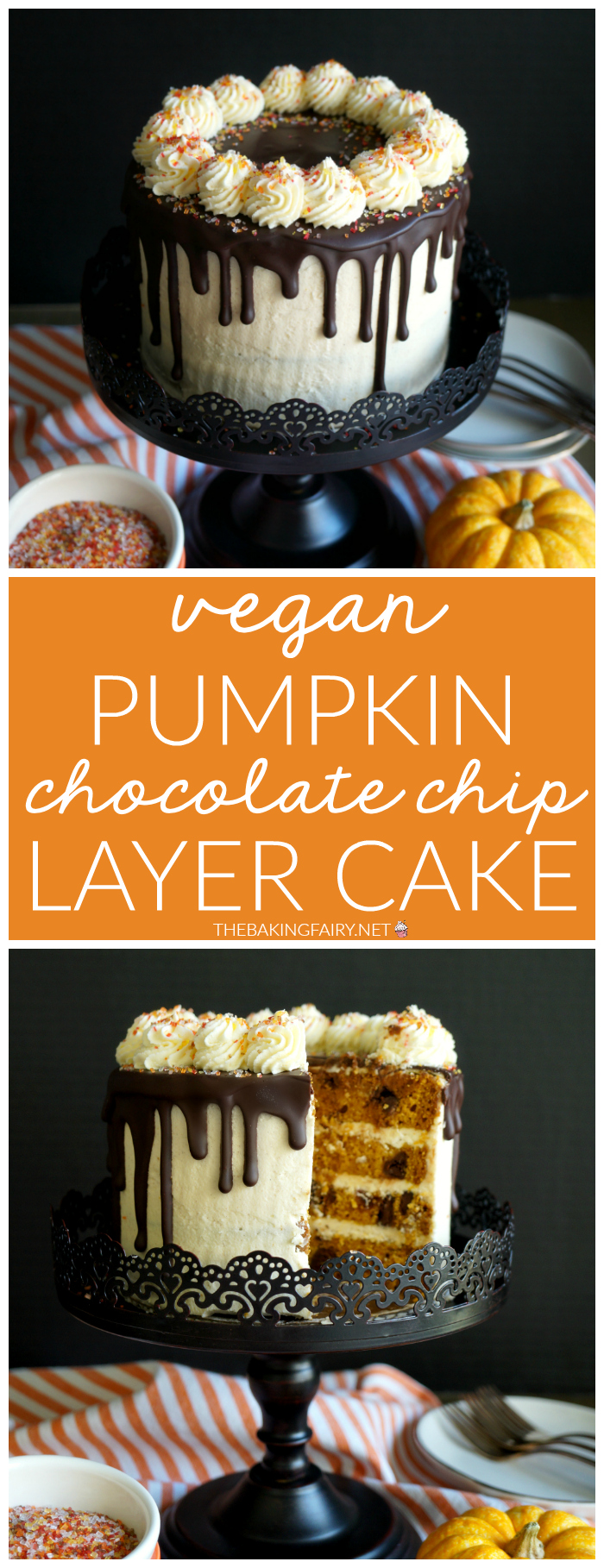 vegan pumpkin chocolate chip layer cake | The Baking Fairy #PumpkinWeek #ad