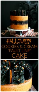 vegan Halloween cookies & cream fault line cake | The Baking Fairy #HalloweenTreatsWeek #ad