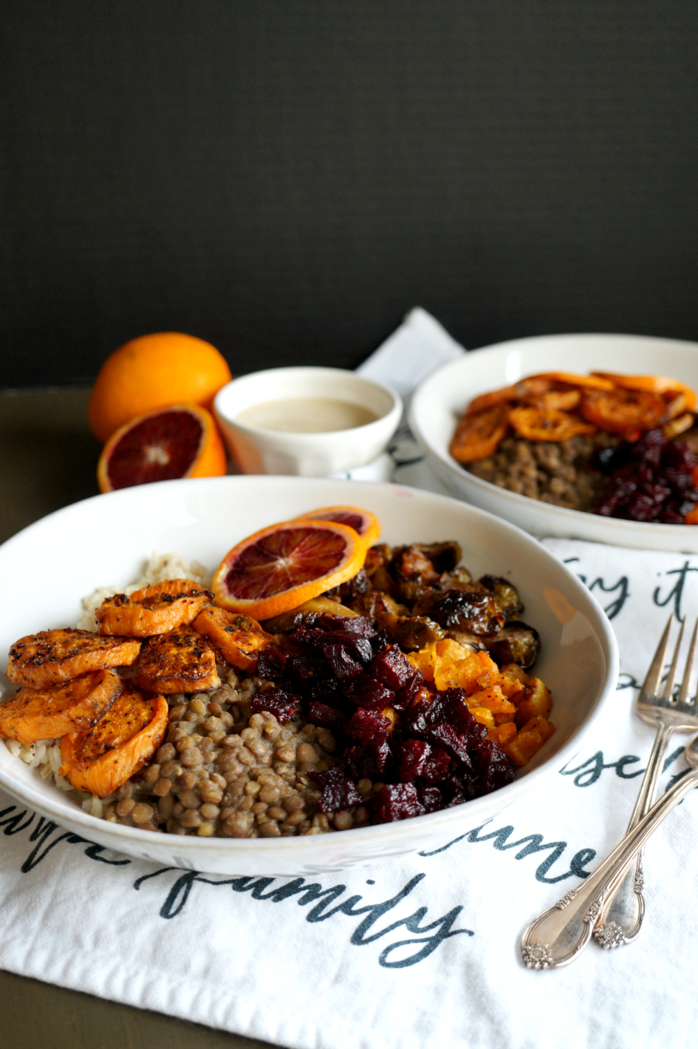 autumn harvest bowls with blood orange tahini drizzle | The Baking Fairy #FreakyFruitsFriday
