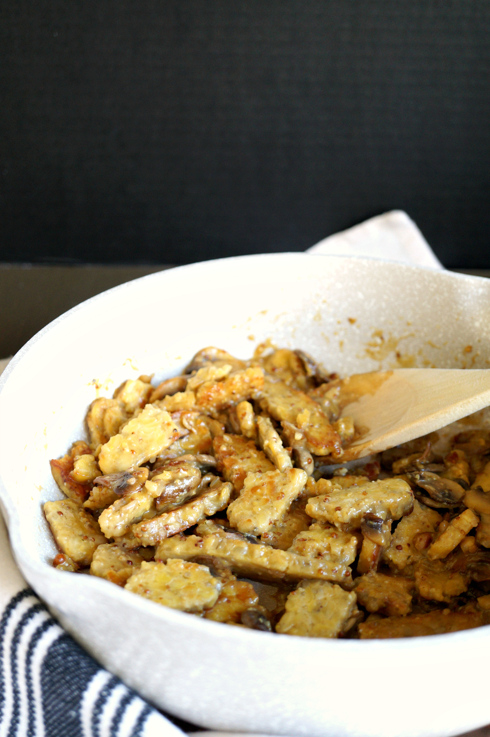 easy maple mustard tempeh with mushrooms | The Baking Fairy