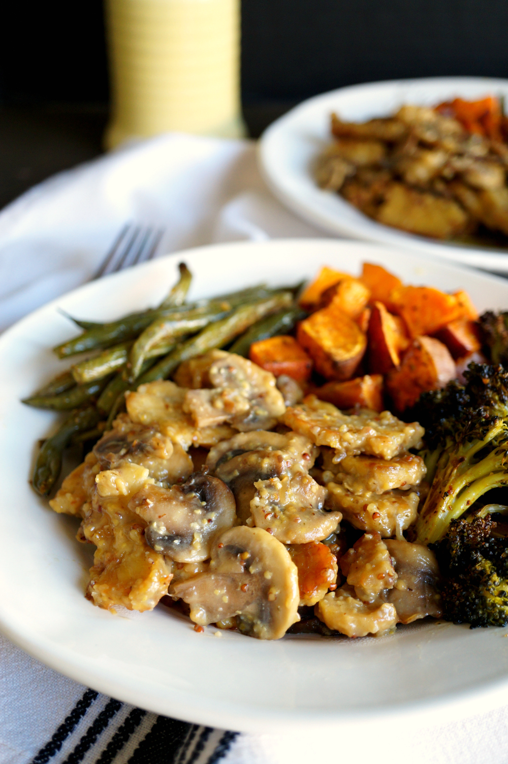 easy maple mustard tempeh with mushrooms | The Baking Fairy