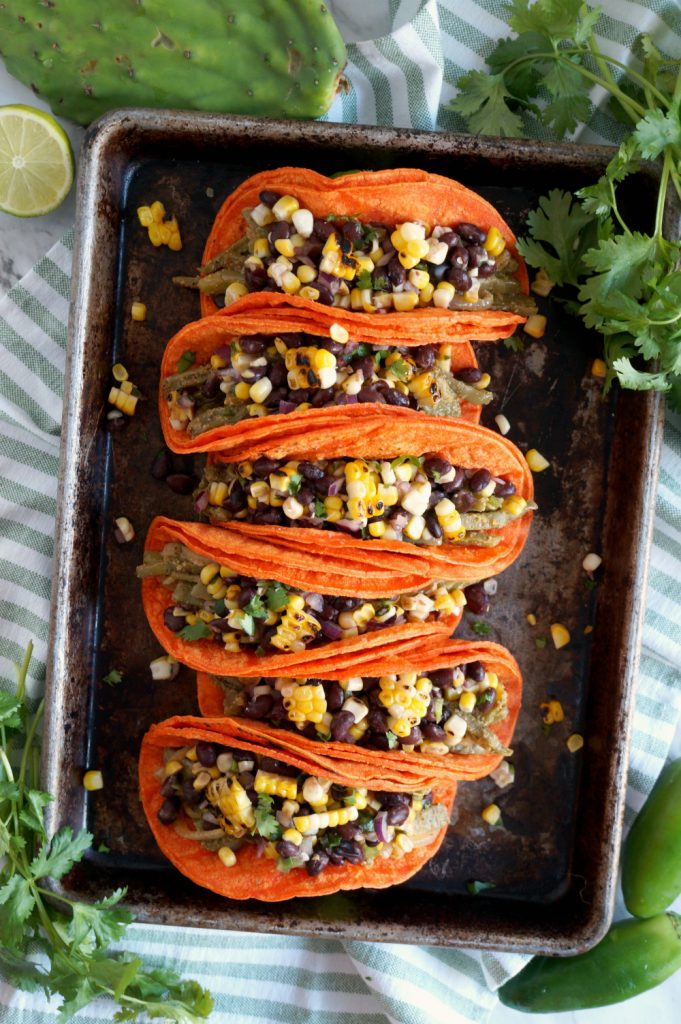 vegan nopales tacos with charred corn and black bean salsa | The Baking Fairy