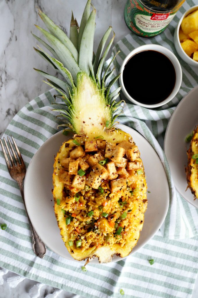 vegan pineapple tofu fried rice {in a pineapple boat!} | The Baking Fairy