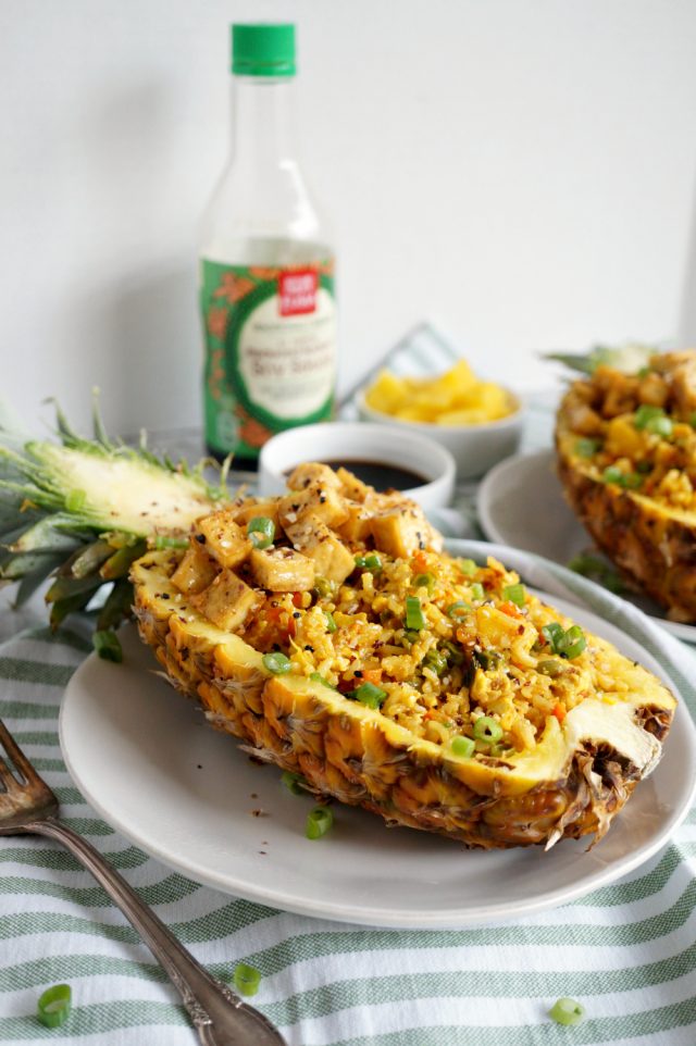 vegan pineapple tofu fried rice {in a pineapple boat!} The Baking Fairy