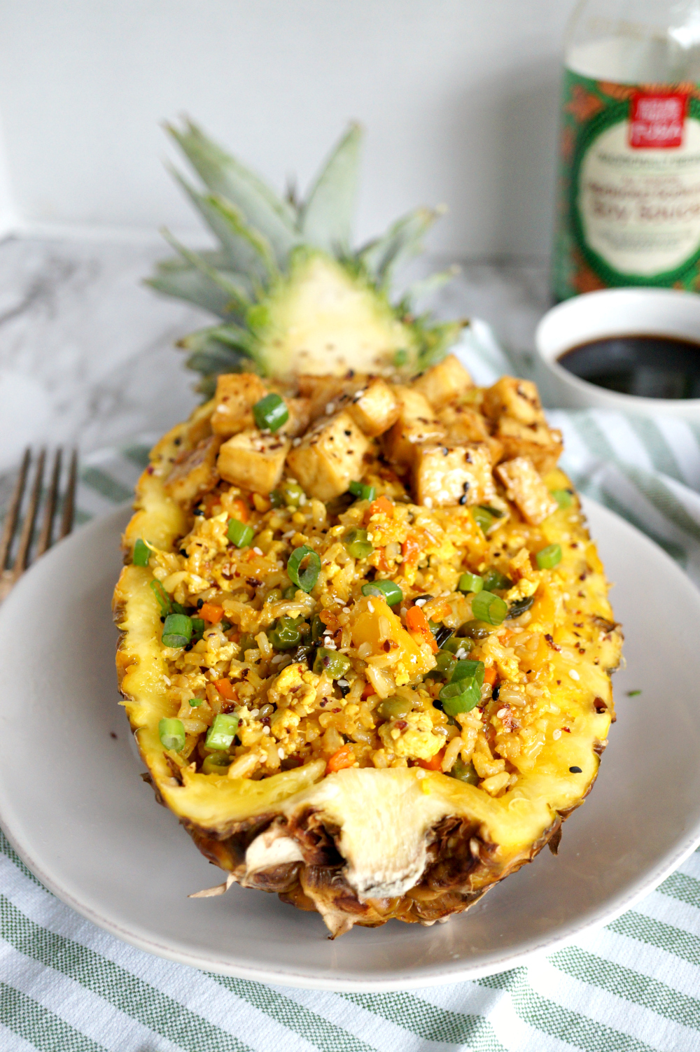 vegan pineapple tofu fried rice {in a pineapple boat!} | The Baking Fairy