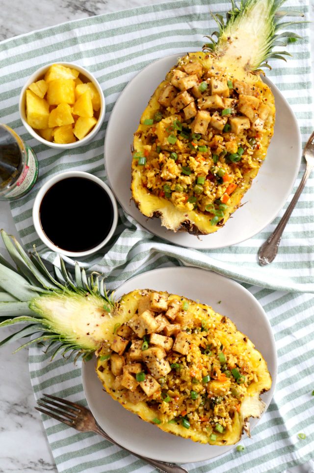 vegan pineapple tofu fried rice {in a pineapple boat!} The Baking Fairy