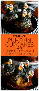 vegan pumpkin cupcakes with dark chocolate sprinkle frosting | The Baking Fairy #HalloweenTreatsWeek #ad