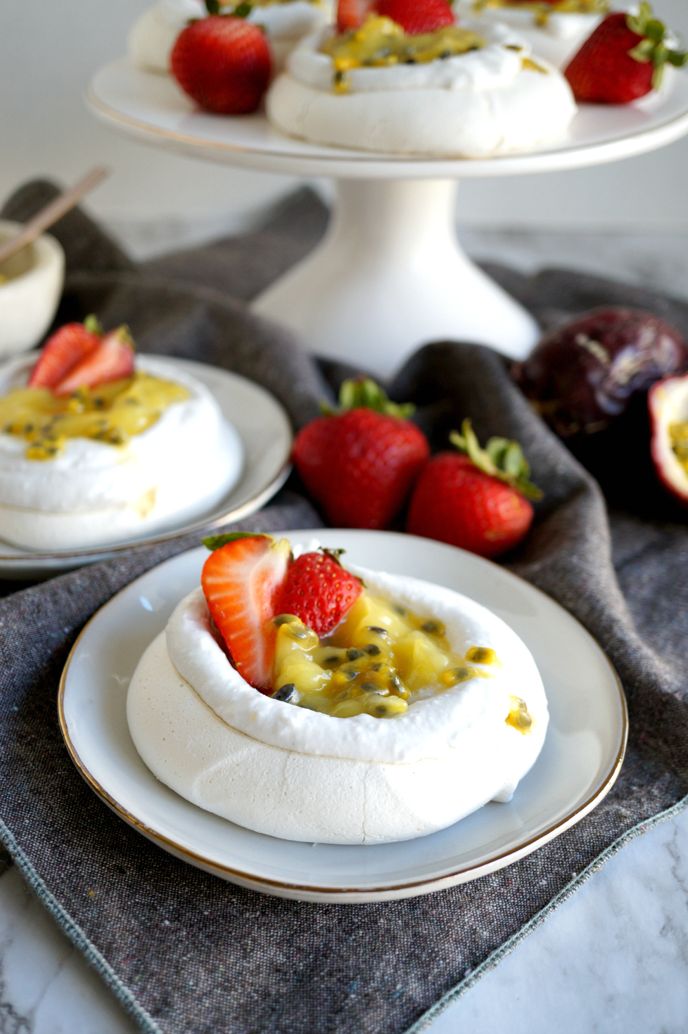 mini vegan pavlovas with coconut cream and passionfruit curd | The Baking Fairy #FreakyFruitsFriday