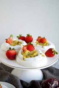 mini vegan pavlovas with coconut cream and passionfruit curd | The Baking Fairy #FreakyFruitsFriday