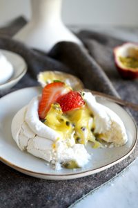 mini vegan pavlovas with coconut cream and passionfruit curd | The Baking Fairy #FreakyFruitsFriday