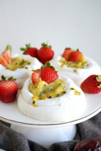 mini vegan pavlovas with coconut cream and passionfruit curd | The Baking Fairy #FreakyFruitsFriday