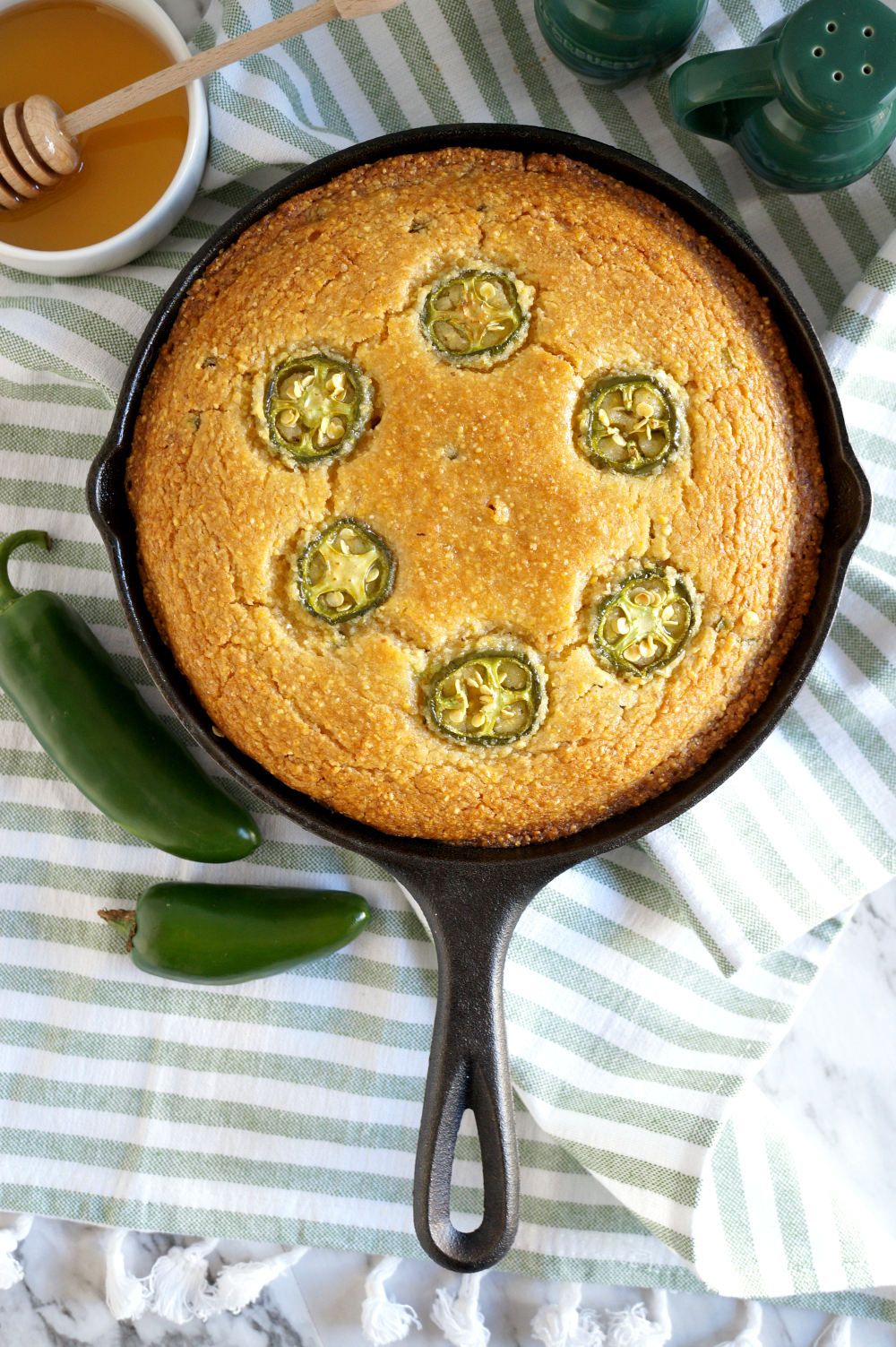 overhead photo of honey jalapeno cornbread