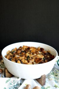 vegan sourdough stuffing with mushrooms, sausage, and swiss chard | The Baking Fairy