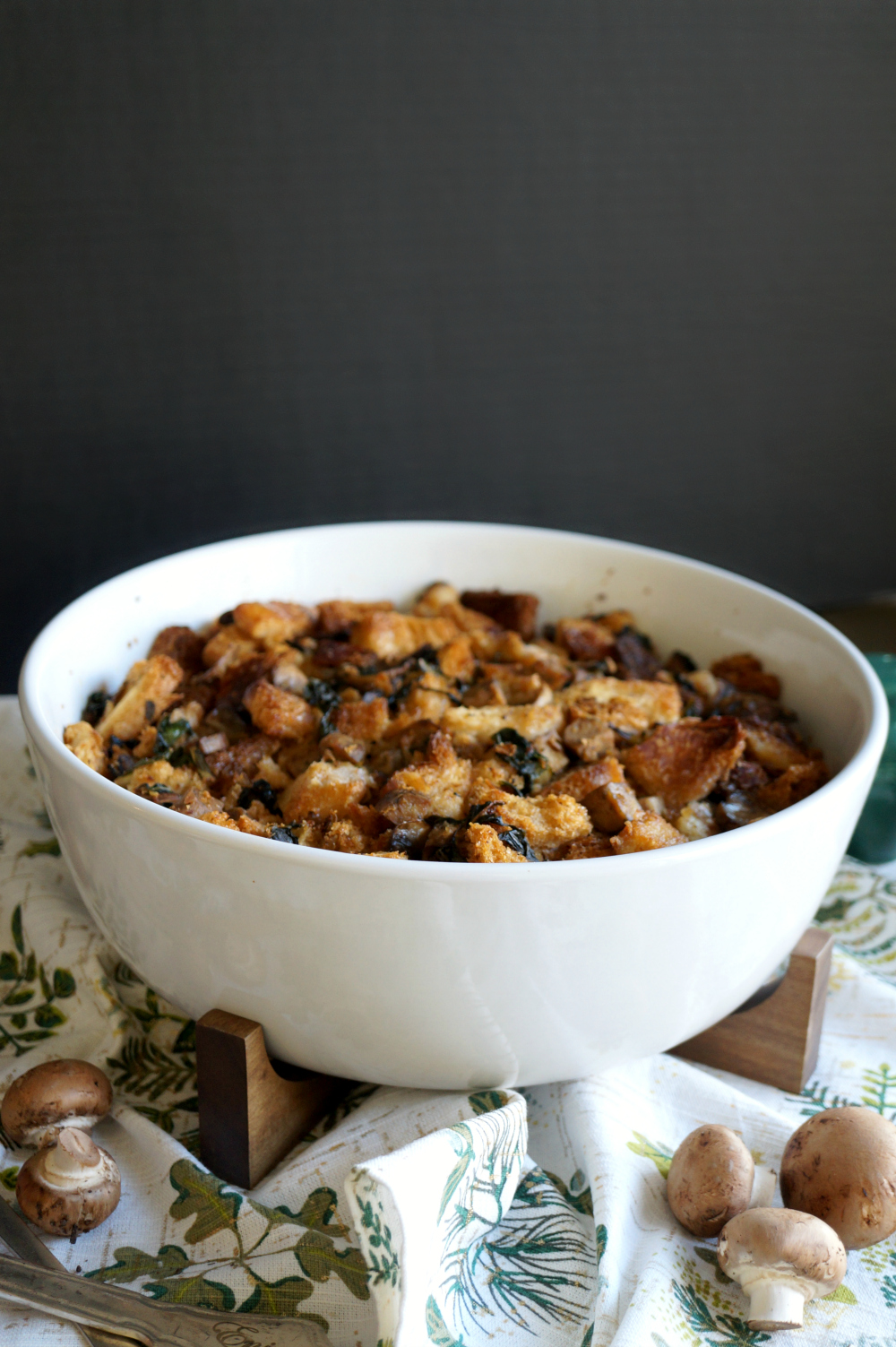 vegan sourdough stuffing with mushrooms, sausage, and swiss chard | The Baking Fairy